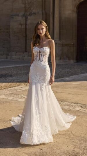 Vestido de novia sirena Veni Infantino 63014B palabra de honor