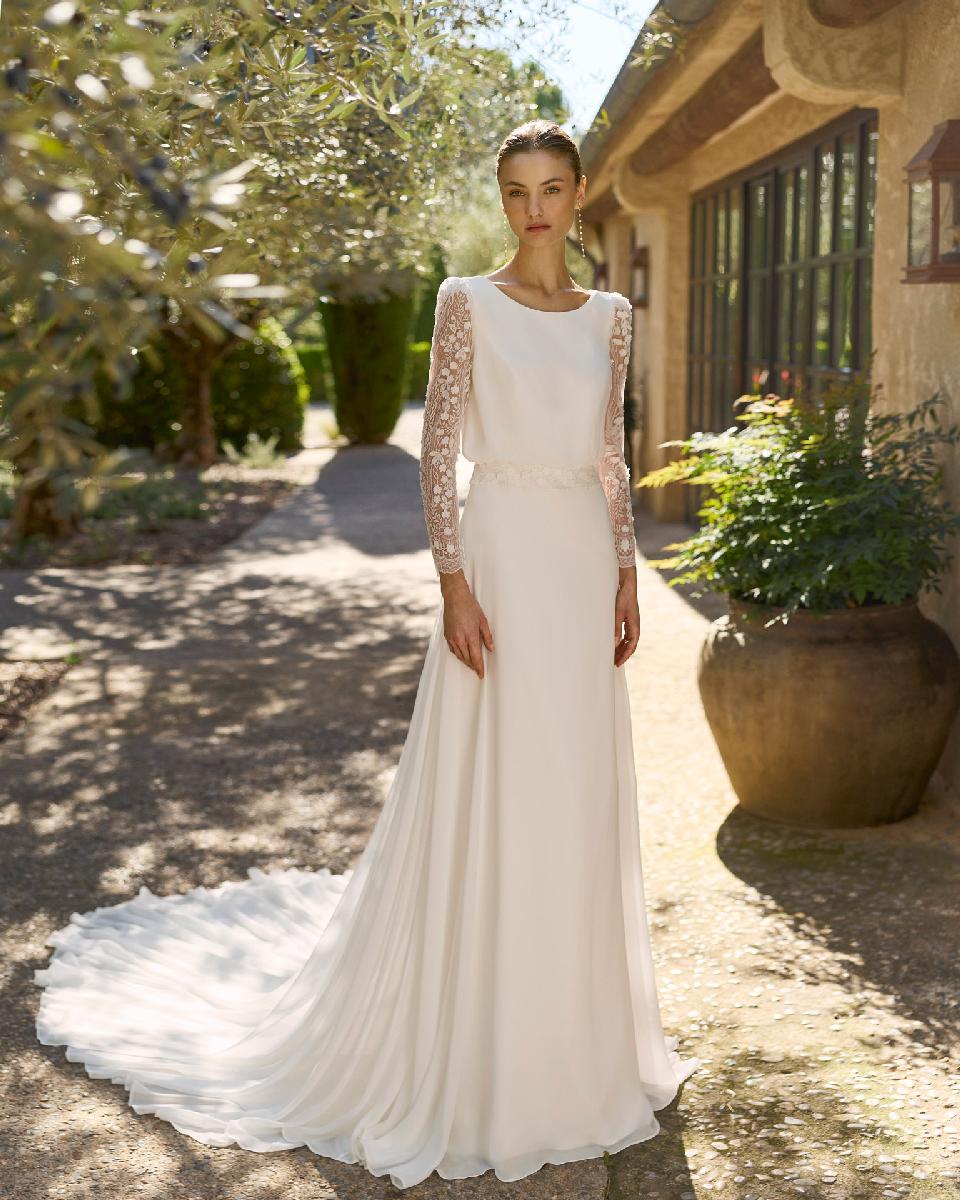 Vestido de novia recto Alma Novia MARIS con escote barco